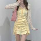 Spaghetti Strap Drawstring A-line Dress / Lace Jacket