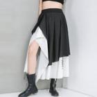 Asymmetric Panel Two-tone Midi A-line Skirt Black - One Size