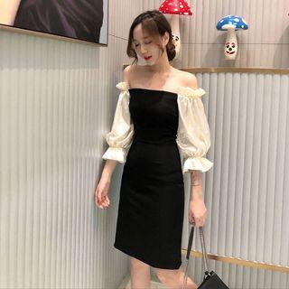 Balloon-sleeve Off-shoulder Sheath Dress