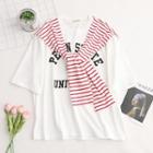 Mock Two-piece Elbow-sleeve Letter T-shirt White - One Size