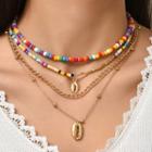 Shell Pendant Layered Bead Necklace Nl269 - Gold - One Size