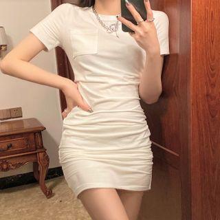Short-sleeve Mini T-shirt Dress / Denim Jacket