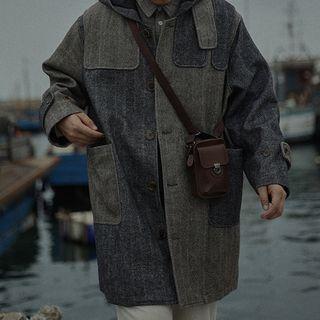 Two-tone Panel Hooded Button-up Coat