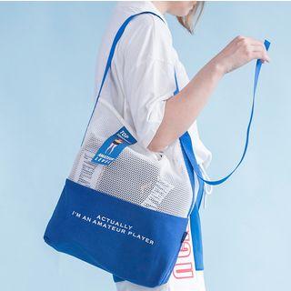 Letter Canvas Crossbody Bag Blue & White - One Size