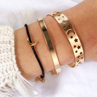 Set Of 3: 2 Open Bangles + Moon Pendant Bracelet Gold - One Size