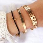 Set Of 3: 2 Open Bangles + Moon Pendant Bracelet Gold - One Size