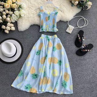 Set: Printed Sleeveless Top + Midi A-line Skirt