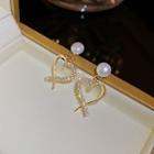 Heart Rhinestone Faux Pearl Alloy Dangle Earring 1 Pair - Gold & White - One Size