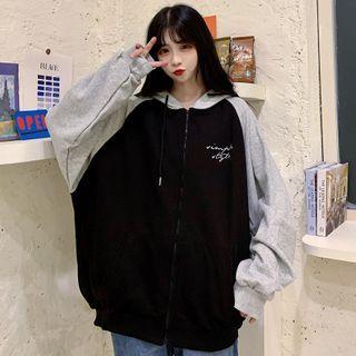 Raglan Sleeve Lettering Hooded Zip Jacket