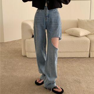 Distressed Straight Leg Jeans / Cropped Blazer