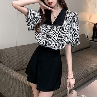 Set: Short-sleeve Zebra Shirt + Skorts