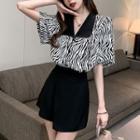 Set: Short-sleeve Zebra Shirt + Skorts