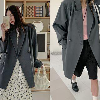 Double-breasted Boyfriend Blazer Charcoal Gray - One Size