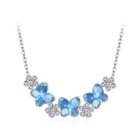 925 Sterling Silver Butterfly Necklace With Blue Austrian Element Crystal Silver - One Size