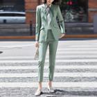Set: Plain Blazer + Straight-leg Pants + Shirt