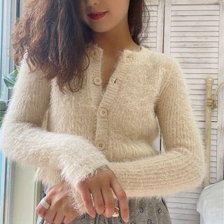 Furry Slim-fit Cropped Cardigan