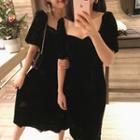 Short-sleeve Midi Velvet Cocktail Dress