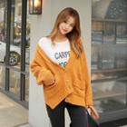 V-neck Drop-shoulder Buttoned Cardigan