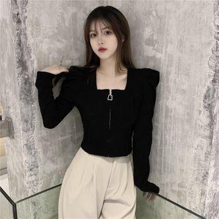Long-sleeve Zip-up Crop Knit Top
