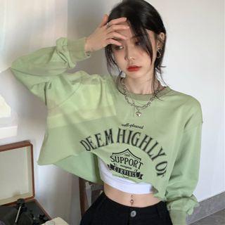 Long-sleeve Lettering Printed Asymmetric Cropped Sweatshirt
