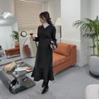 V-neck Ruffle-hem Long Shirtwaist Dress