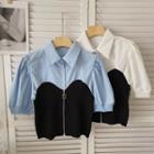Short-sleeve Mock Two-piece Zipper Top