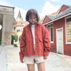 Embroidery Back Fray Trim Button Jacket