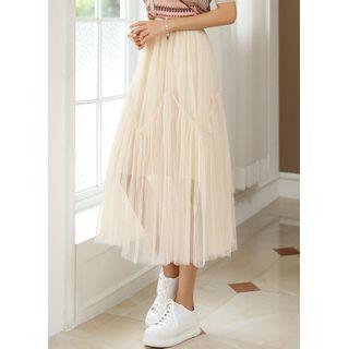Frill-trim Long Tulle Skirt
