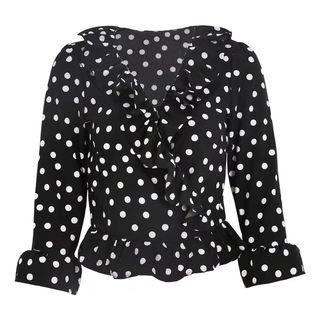 Polka Dot 3/4-sleeve Ruffle Crop Top