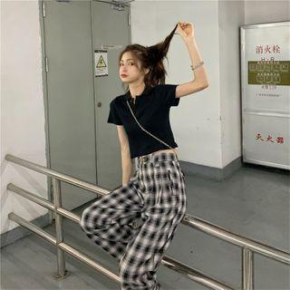 Short-sleeve Polo Shirt / Plaid Pants