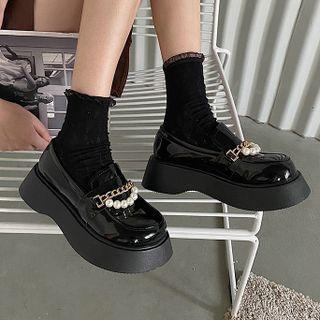 Platform Faux Pearl Chain Loafers