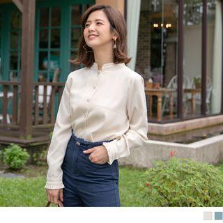 Frilled Trim Stand Collar Chiffon Blouse