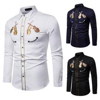 Long-sleeve Embroidered Violin Shirt