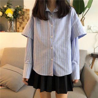 Striped Mock Two-piece Shirt Blue - One Size