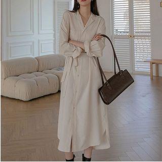 Long-sleeve Button-up Midi Shirtdress