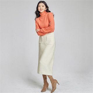 From Seoul H-line Long Wool Skirt Ivory - One Size