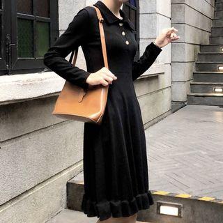 Long-sleeve Frill Hem Polo Dress
