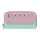 Studded Color-block Zip Long Wallet Light Purple - One Size