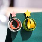 Star Hoop Alloy Dangle Earring 1 Pair - Silver Needle - Star - Yellow & Pink - One Size