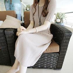 Round-neck Pleated Long Dress