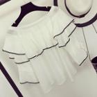 Frilled Off-shoulder Elbow-sleeve Chiffon Top