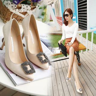 Rhinestone Buckled High Heel Pumps