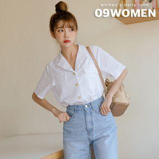 Plus Size Notch-collar Flap-pocket Shirt