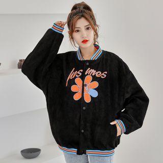 Flower Print Corduroy Baseball Jacket