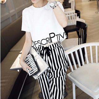 Set: Short-sleeve Letter T-shirt + Striped Cropped Pants