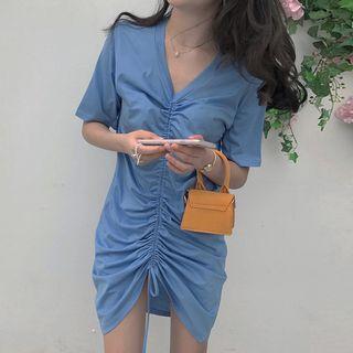 Short-sleeve Drawstring Mini Dress