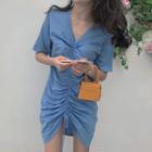 Short-sleeve Drawstring Mini Dress