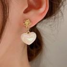 Flower Heart Faux Pearl Dangle Earring 1 Pair - Gold - One Size