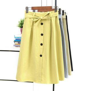 Tie-waist Button-detail Skirt
