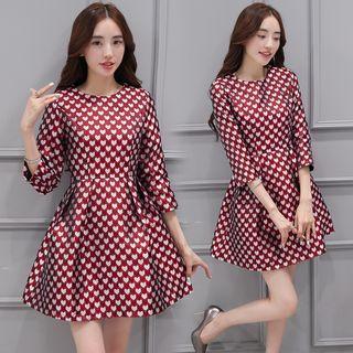Heart Print 3/4-sleeve A-line Dress